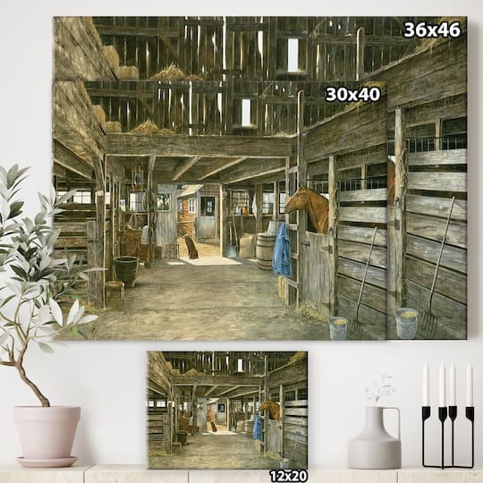 Designart - The Horse In The Barn And Dog In Doorway